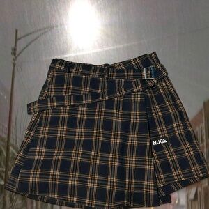 Plaid Wrap Skirt with Buckle